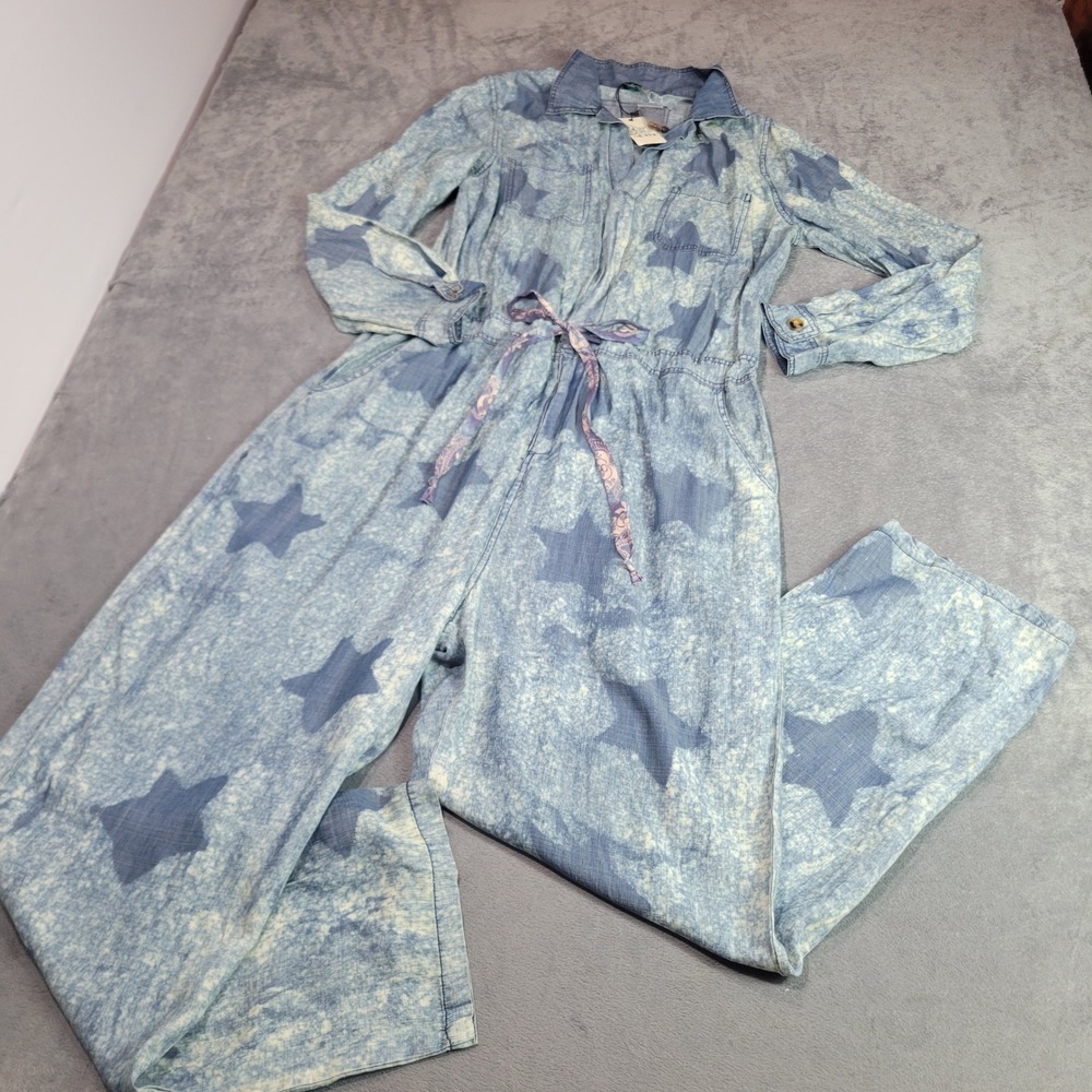 Jaded Gypsy Jumpsuit Women L/XL Blue Into The Blue Sky Star Acid Wash Boho Denim